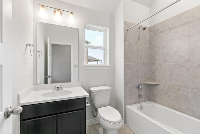 5830 Westwood Shore Dr, Katy, TX 77493 - full bathroom with toilet, vanity, shower / bathtub combination, baseboards, and tile patterned flooring