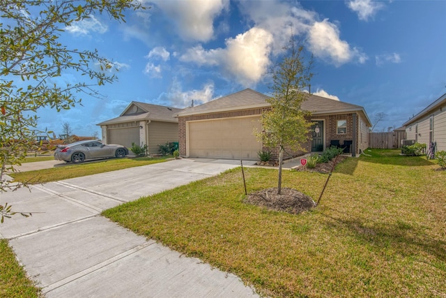 single story home featuring a garage and a front yard