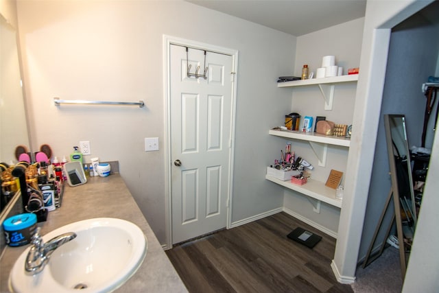 bathroom featuring hardwood / wood-style flooring and vanity