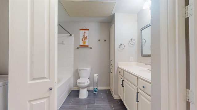 full bathroom featuring vanity, toilet, and  shower combination