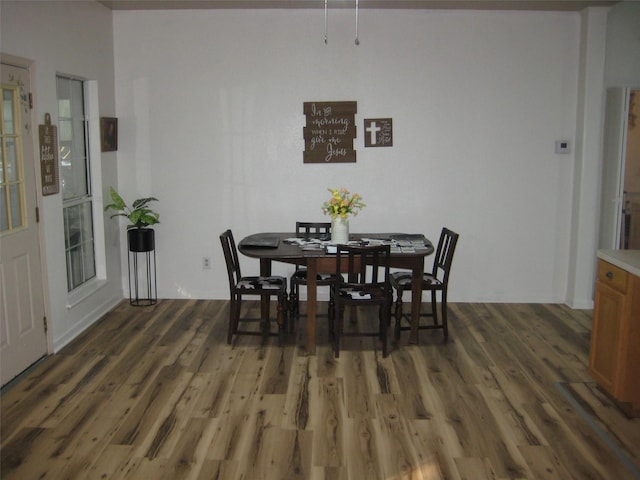 dining space with dark hardwood / wood-style floors