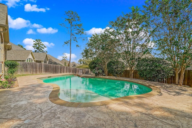 view of pool featuring a patio, a fenced backyard, and a fenced in pool