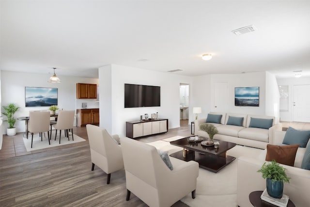 living room with sink and wood-type flooring