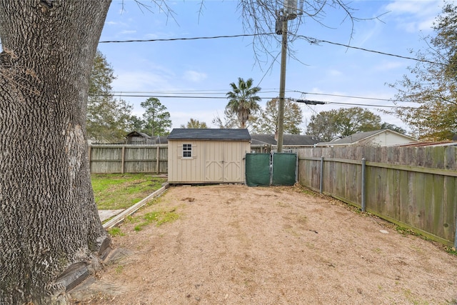 view of yard featuring a storage unit