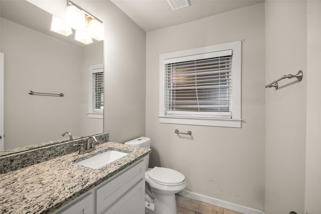 bathroom with tile patterned floors, toilet, and vanity