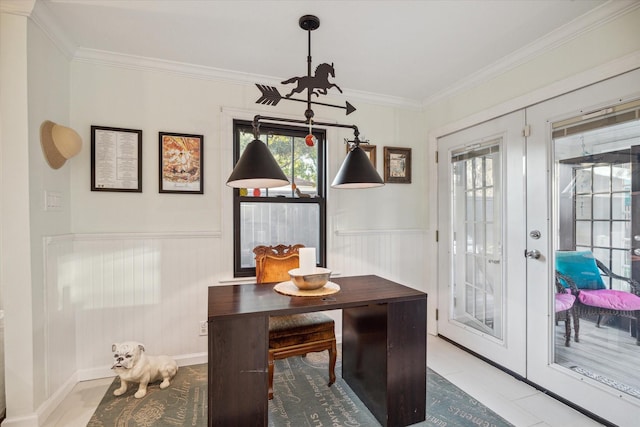 interior space featuring crown molding and french doors