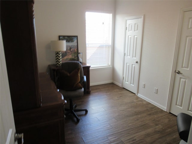 office area with dark hardwood / wood-style flooring