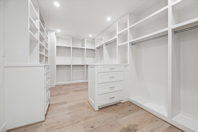 spacious closet featuring light wood-type flooring