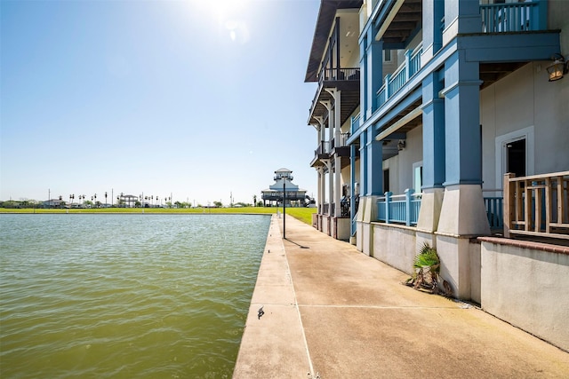 exterior space featuring a water view