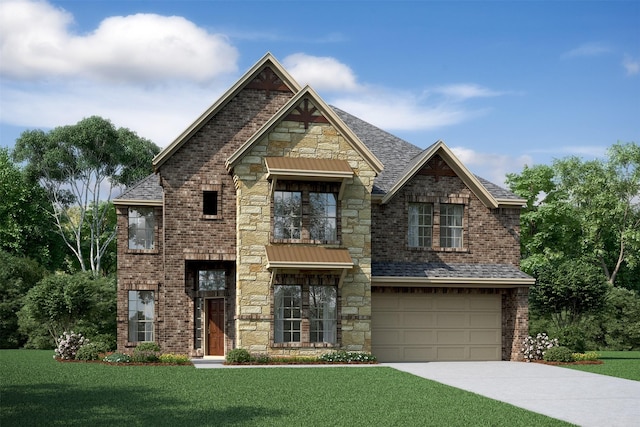 view of front of home featuring a garage and a front yard