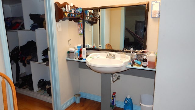 bathroom with sink and hardwood / wood-style flooring