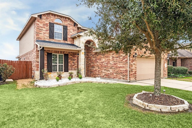 view of front of house with a garage and a front lawn