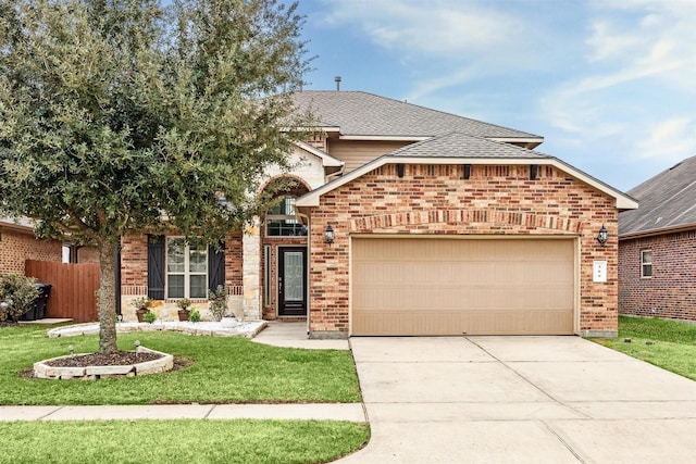 front facade with a garage and a front yard