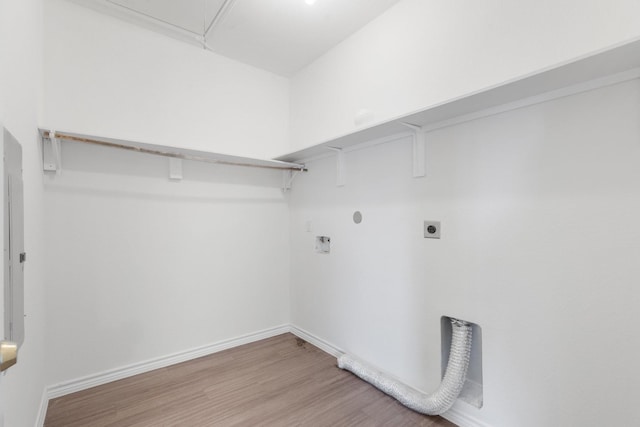 laundry area with electric dryer hookup, hardwood / wood-style floors, and hookup for a washing machine