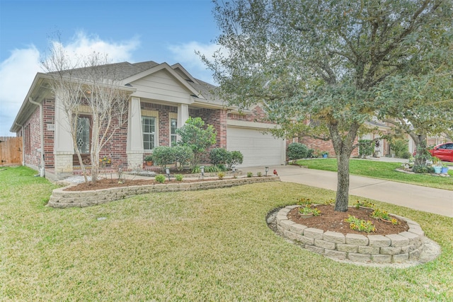 view of front facade with a garage and a front lawn