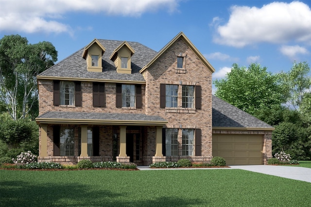 view of front facade with a garage and a front lawn