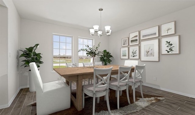 dining area featuring a notable chandelier