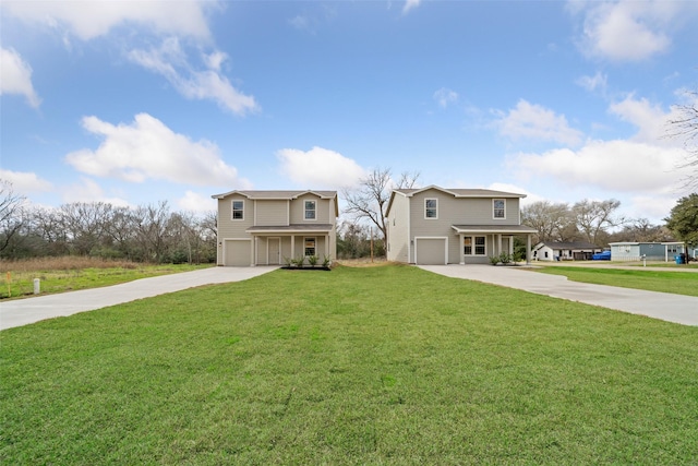 front facade with a garage and a front yard