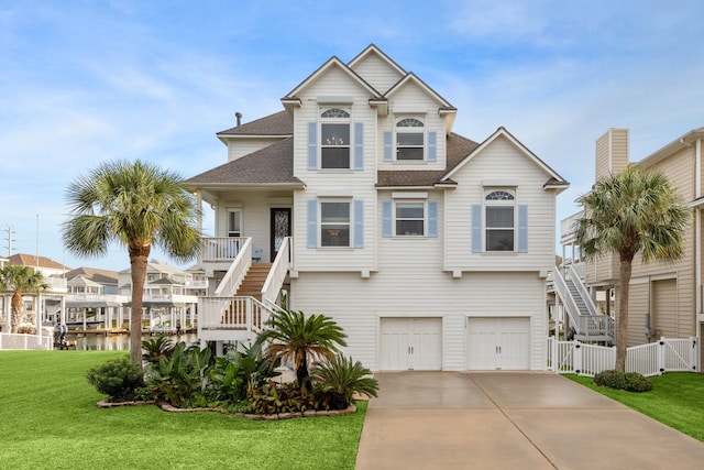 view of front facade featuring a garage and a front lawn