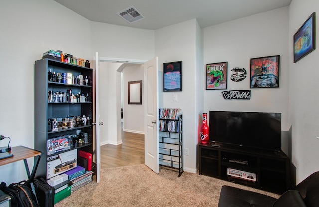 interior space with light colored carpet