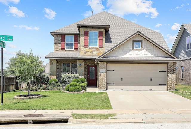 view of front of home featuring a garage and a front yard