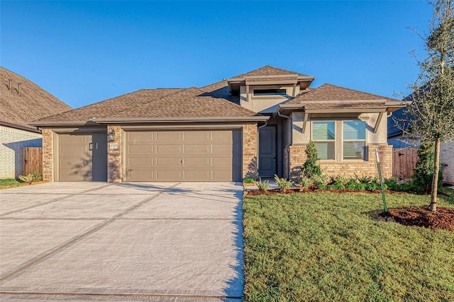 view of front facade featuring a garage and a front lawn