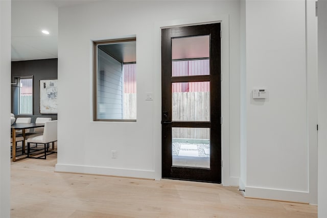 entryway featuring plenty of natural light, baseboards, and wood finished floors