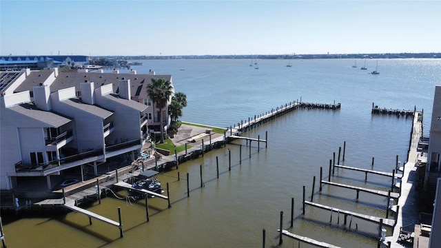 exterior space with a water view