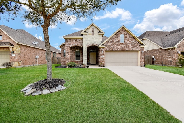 view of front facade with a garage and a front lawn