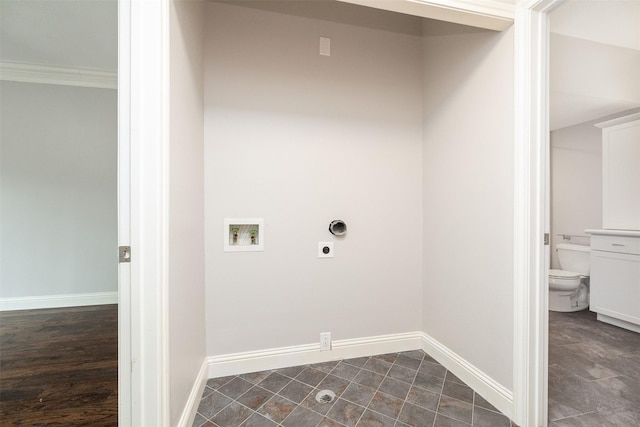 laundry area featuring washer hookup, ornamental molding, and hookup for an electric dryer