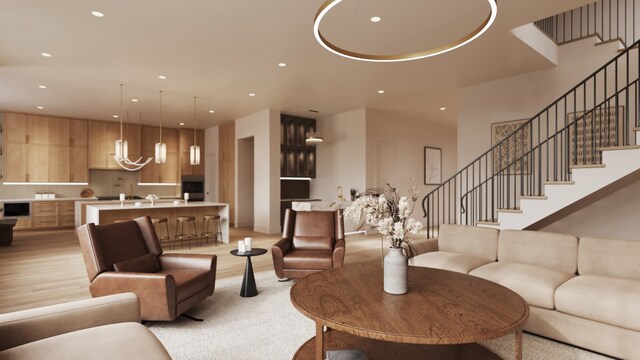 1615 Milford St, Houston, TX 77006 - living room with recessed lighting and stairway