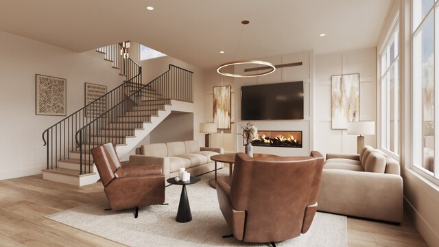 living room with light hardwood / wood-style flooring