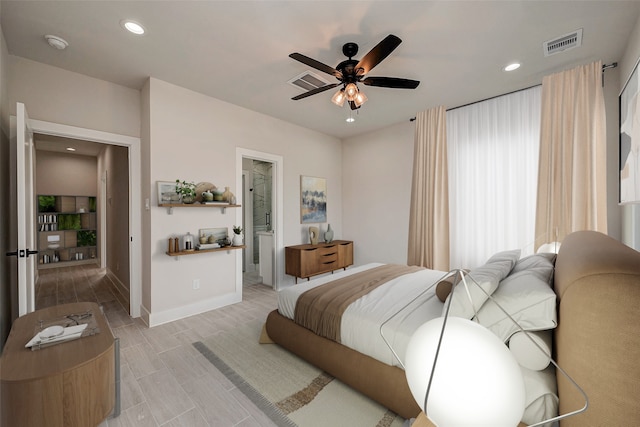 bedroom featuring ceiling fan