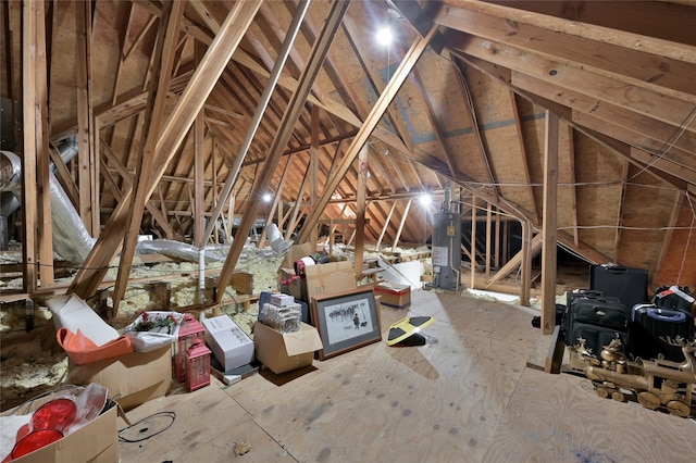 attic featuring gas water heater