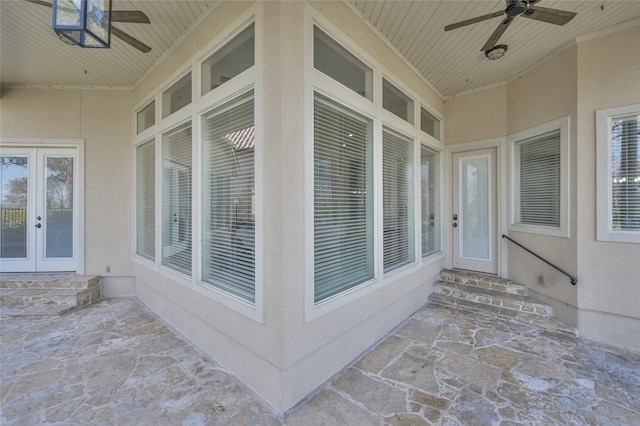 view of patio / terrace with french doors and ceiling fan