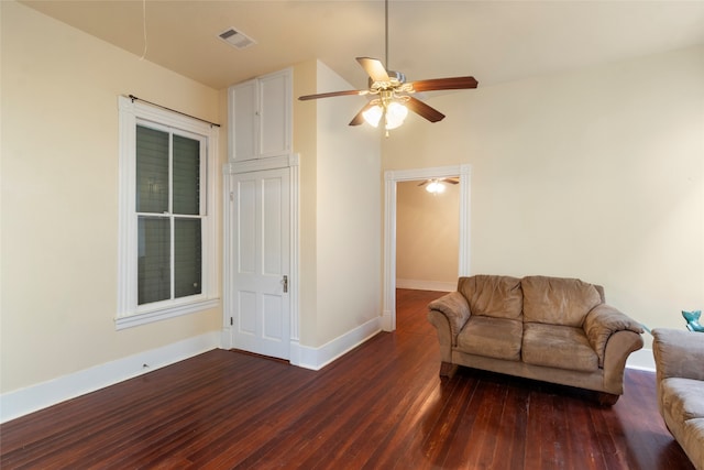 1621 Ursuline St, Galveston, TX 77550 - living room featuring baseboards, visible vents, wood finished floors, and a ceiling fan