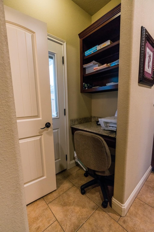 tiled home office with built in desk