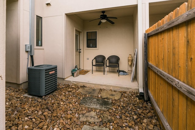 view of patio / terrace featuring central AC and ceiling fan