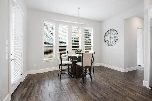 dining room with dark wood-type flooring and a wealth of natural light