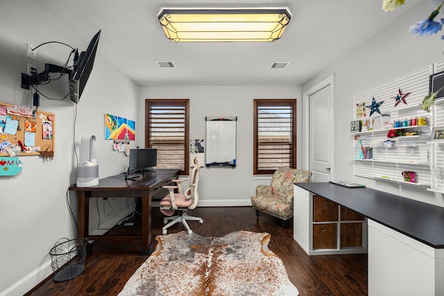 home office featuring dark hardwood / wood-style floors