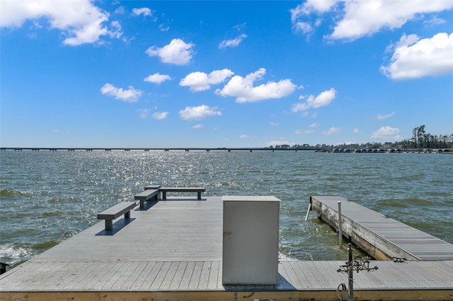 view of dock with a water view