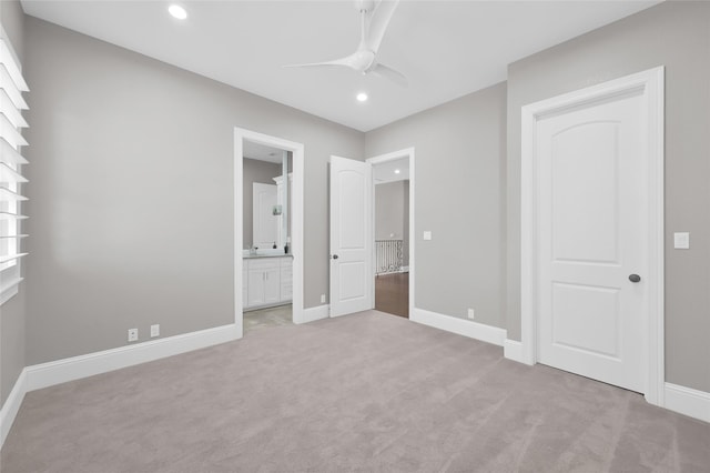 16434 Clear Water Cir, Montgomery, TX 77356 - unfurnished bedroom with carpet, recessed lighting, baseboards, ensuite bathroom, and ceiling fan