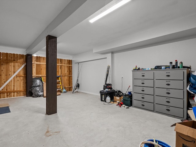 basement with wood walls