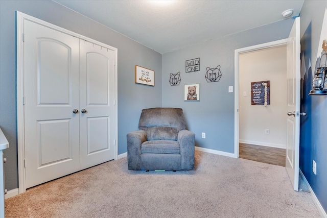 sitting room with light colored carpet