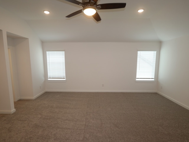 8026 Kay Harbor Dr, Cypress, TX 77433 - carpeted spare room with vaulted ceiling, recessed lighting, ceiling fan, and baseboards