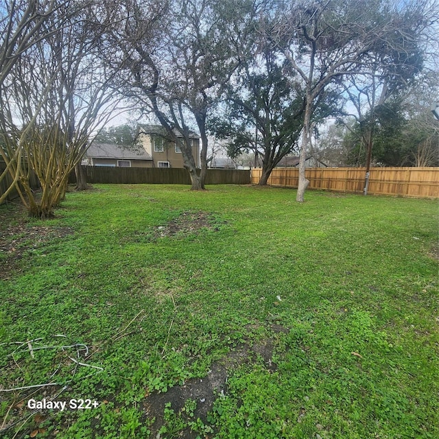 view of yard featuring a fenced backyard