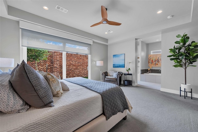 bedroom featuring carpet floors and ceiling fan