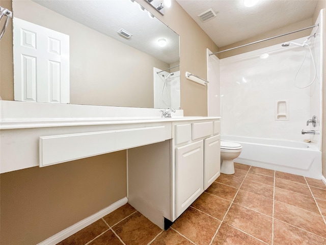 full bathroom featuring tile patterned flooring, vanity, shower / bathtub combination, and toilet