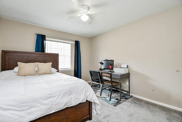 bedroom with carpet flooring, ceiling fan, and baseboards