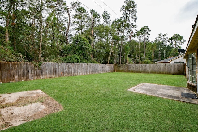 view of yard with a patio area and a fenced backyard